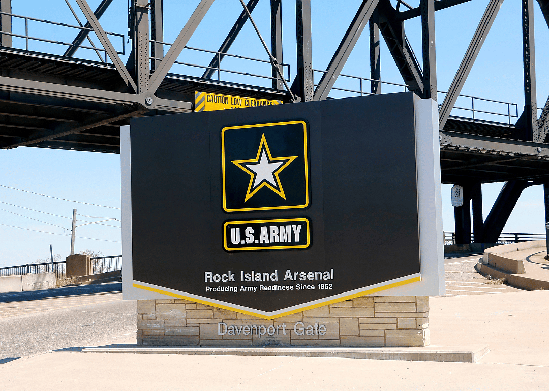 A sign for Rock Island Arsenal, the Davenport Gate.