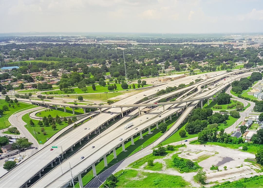 An aerial view Highway 90 in the suburbs of New Orleans, Louisiana