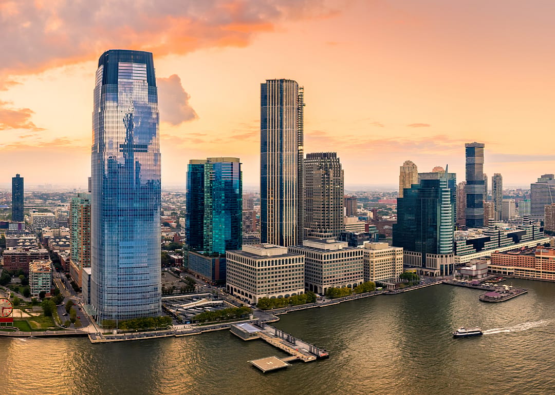 Jersey City skyline at sunset