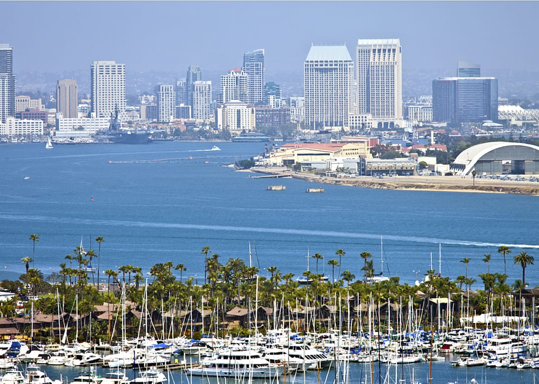 The San Diego skyline, as viewed from Point Loma Island, California.