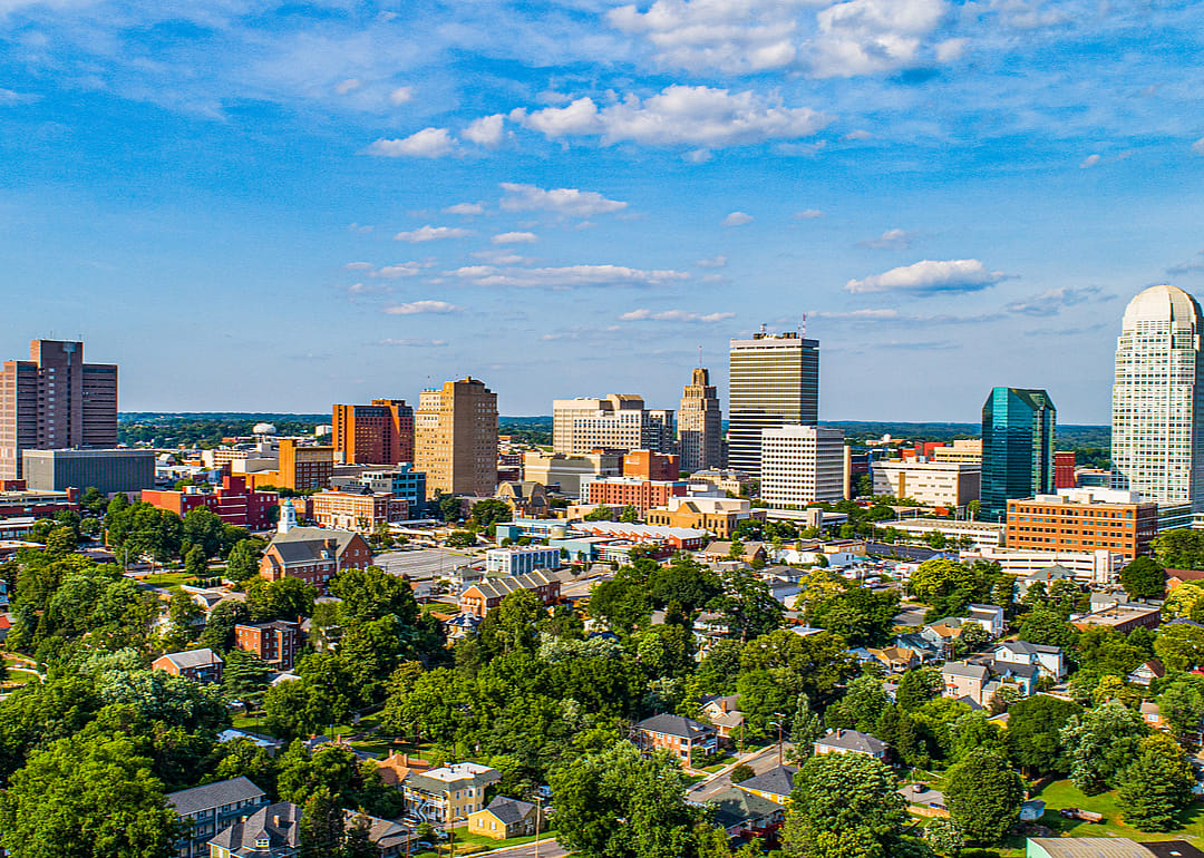 An aerial view of Winston-Salem, North Carolina.