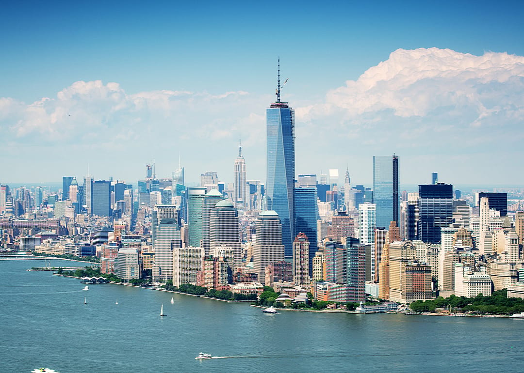 A cityscape view of Lower Manhattan in New York CIty, New York
