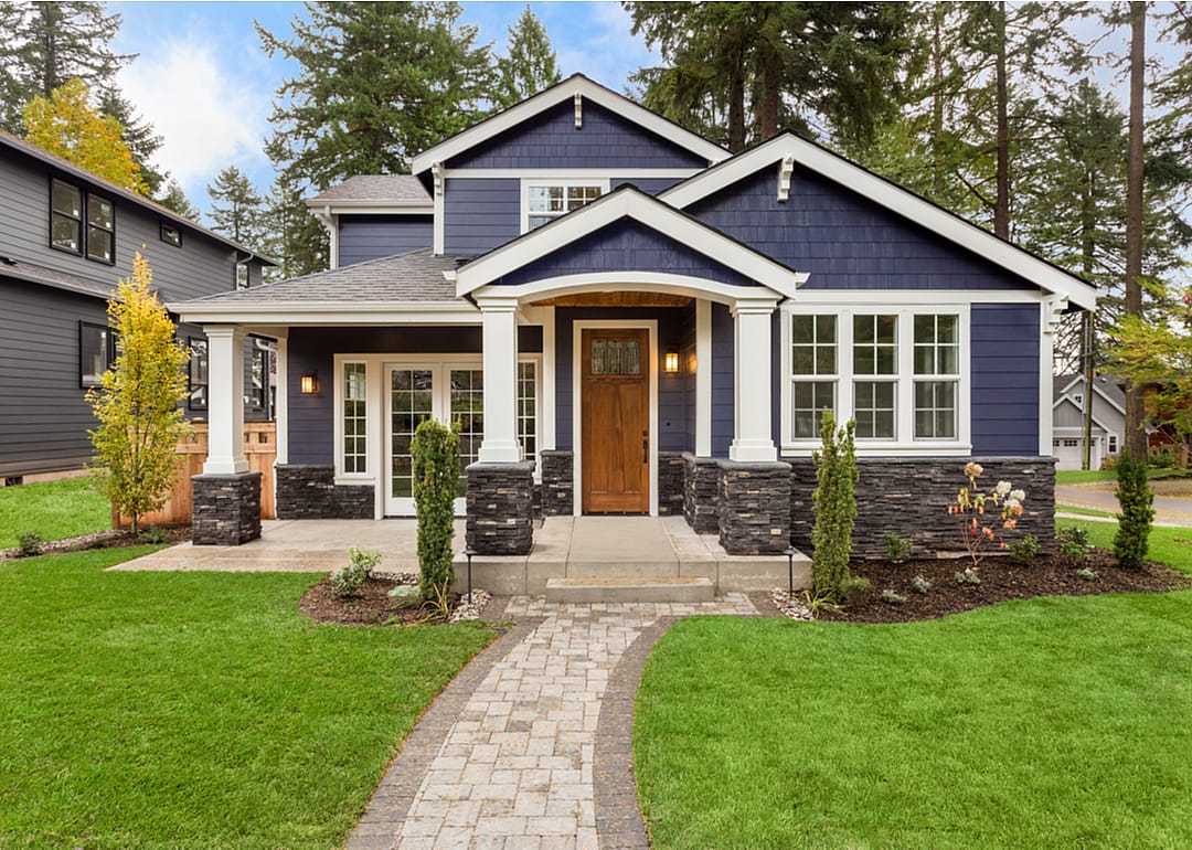 The exterior of a newly built luxury home