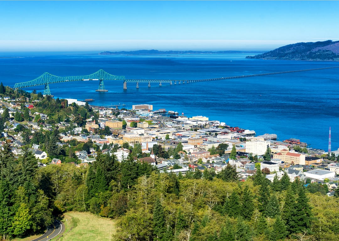 Astoria, Oregon, overlooking the Astoria Megler Bridge as it crosses the Columbia River