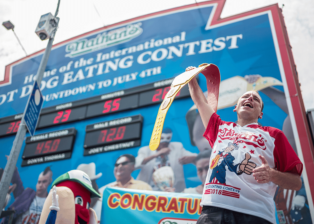 2018: Joey Chestnut gobbles 74 hot dogs