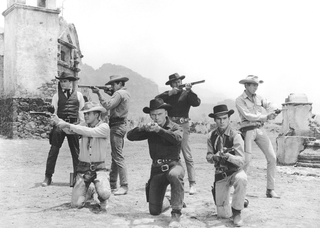 The principle cast in a publicity still for The Magnificent Seven.