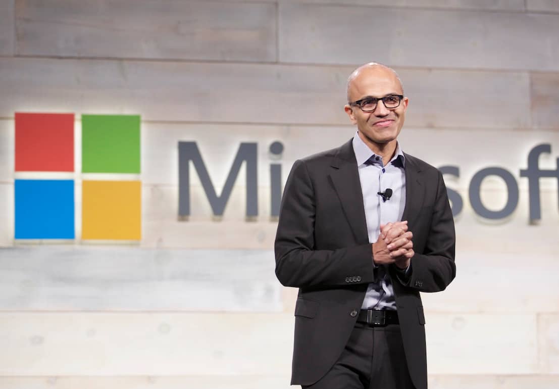 Microsoft CEO Satya Nadella addresses shareholders during Microsoft Shareholders Meeting in 2014.