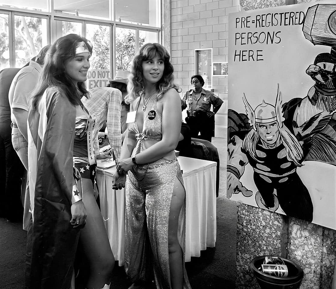 Two women on their superhero costum at the San Diego Comic Con, 1980.