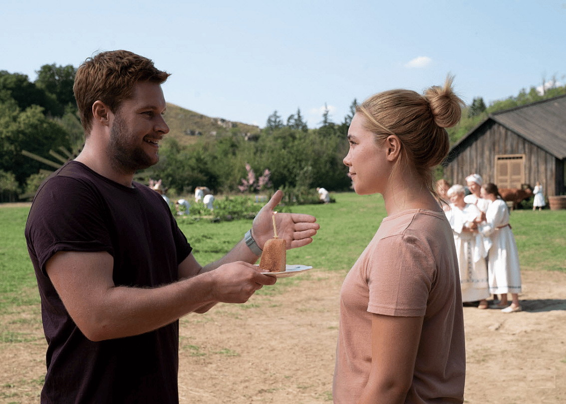 Jack Reynor and Florence Pugh in a scene from "Midsommar"