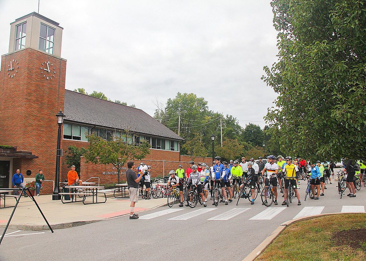 The start of a bicycle race.