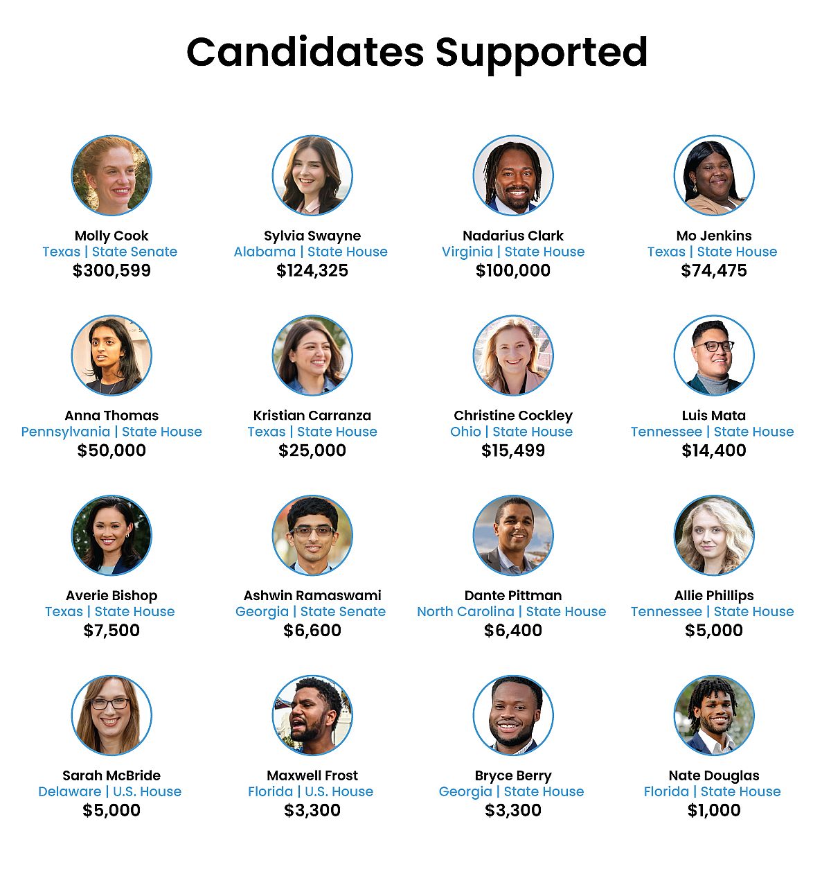 Infographic showing candidates supported