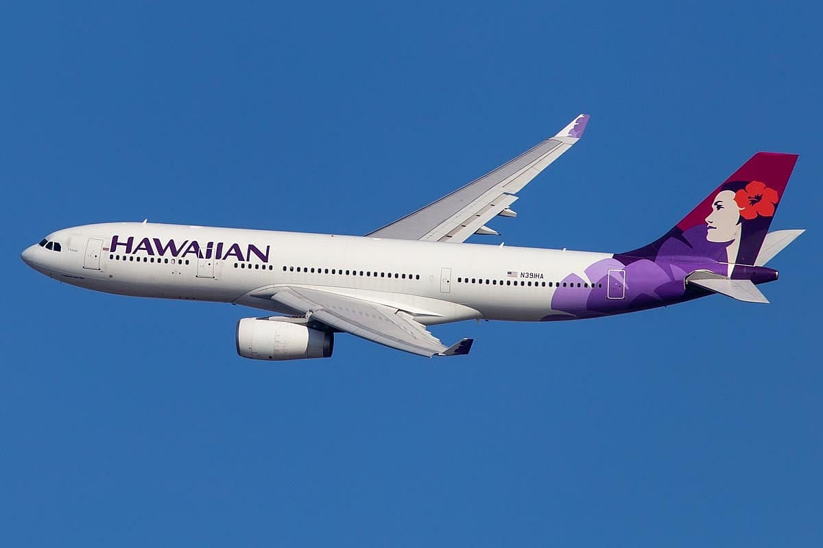 Photo of a Hawaiian Airlines passenger plane departing New York John F. Kennedy International Airport