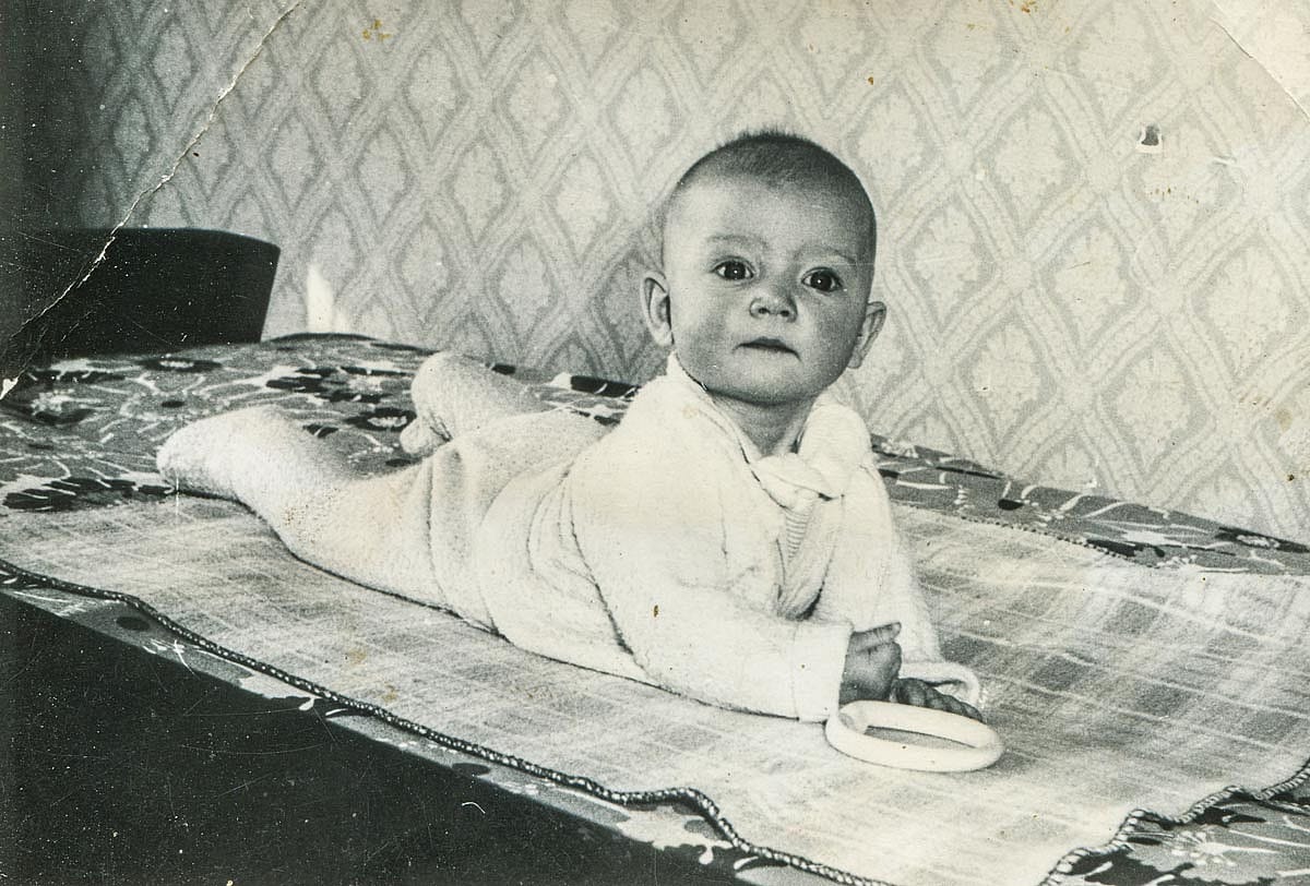 Black and white photo of a baby girl