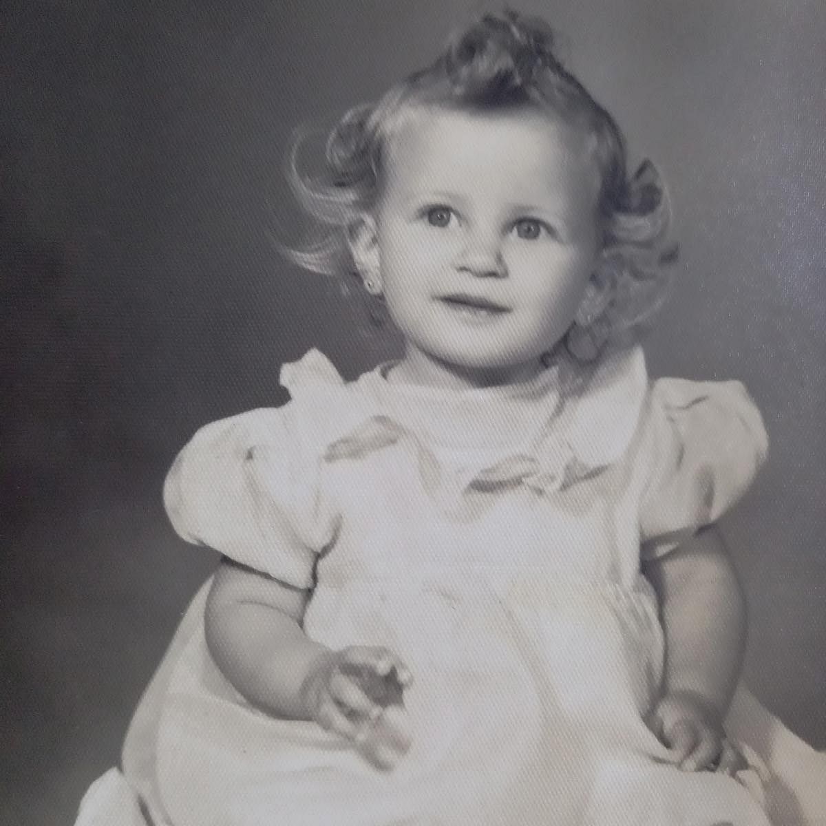 Portrait of a one-year-old baby girl in the 1940's. 