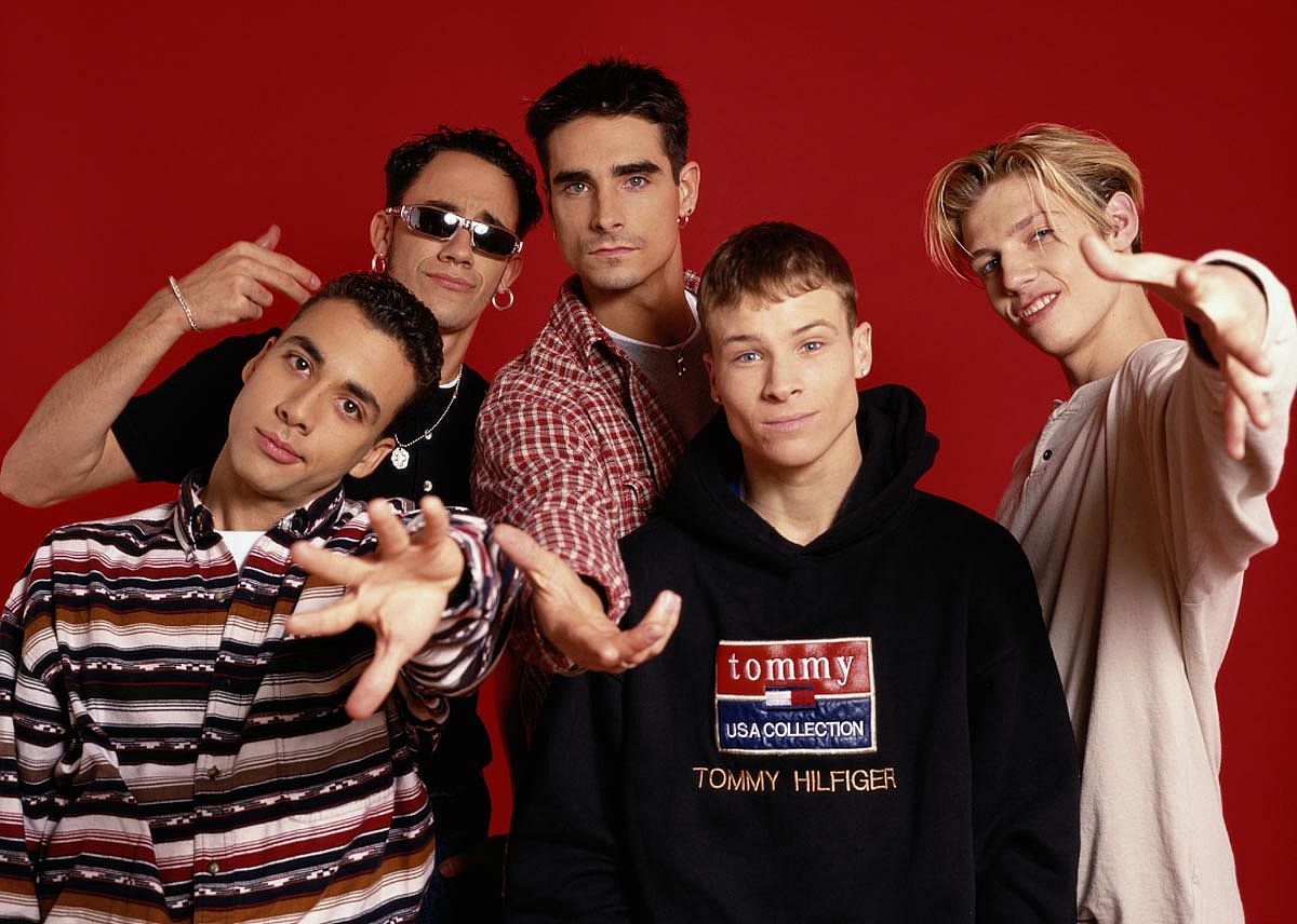 An early press photo of the Backstreet Boys