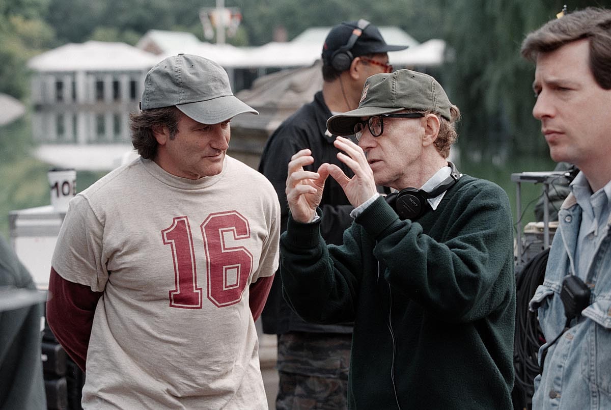 Robin Williams and Woody Allen in Central Park on the set of his film : "Deconstructing Harry".