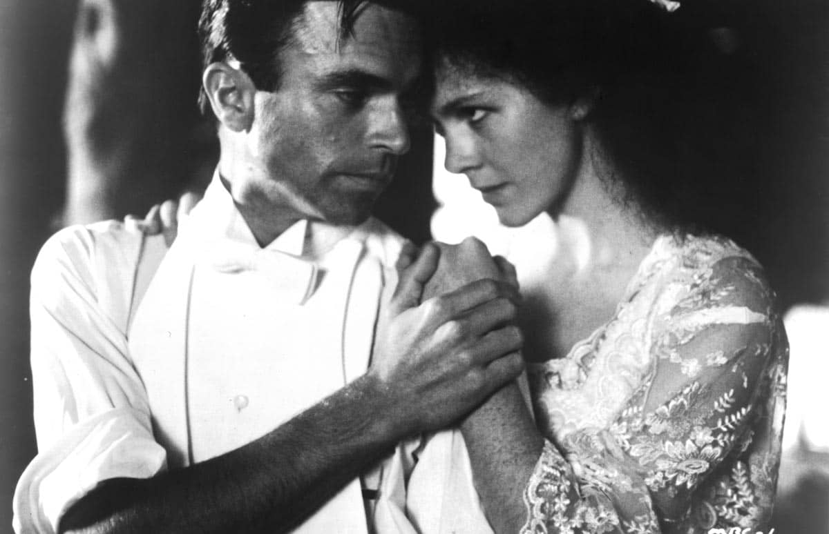 Actor Sam Neill and actress Judy Davis on set of the Analysis Film movie "My Brilliant Career" in 1979.