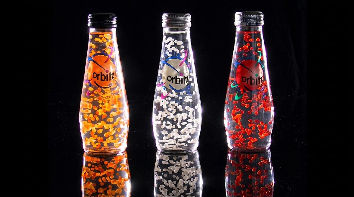 Orbitz original bottles, showcasing their three flavors.