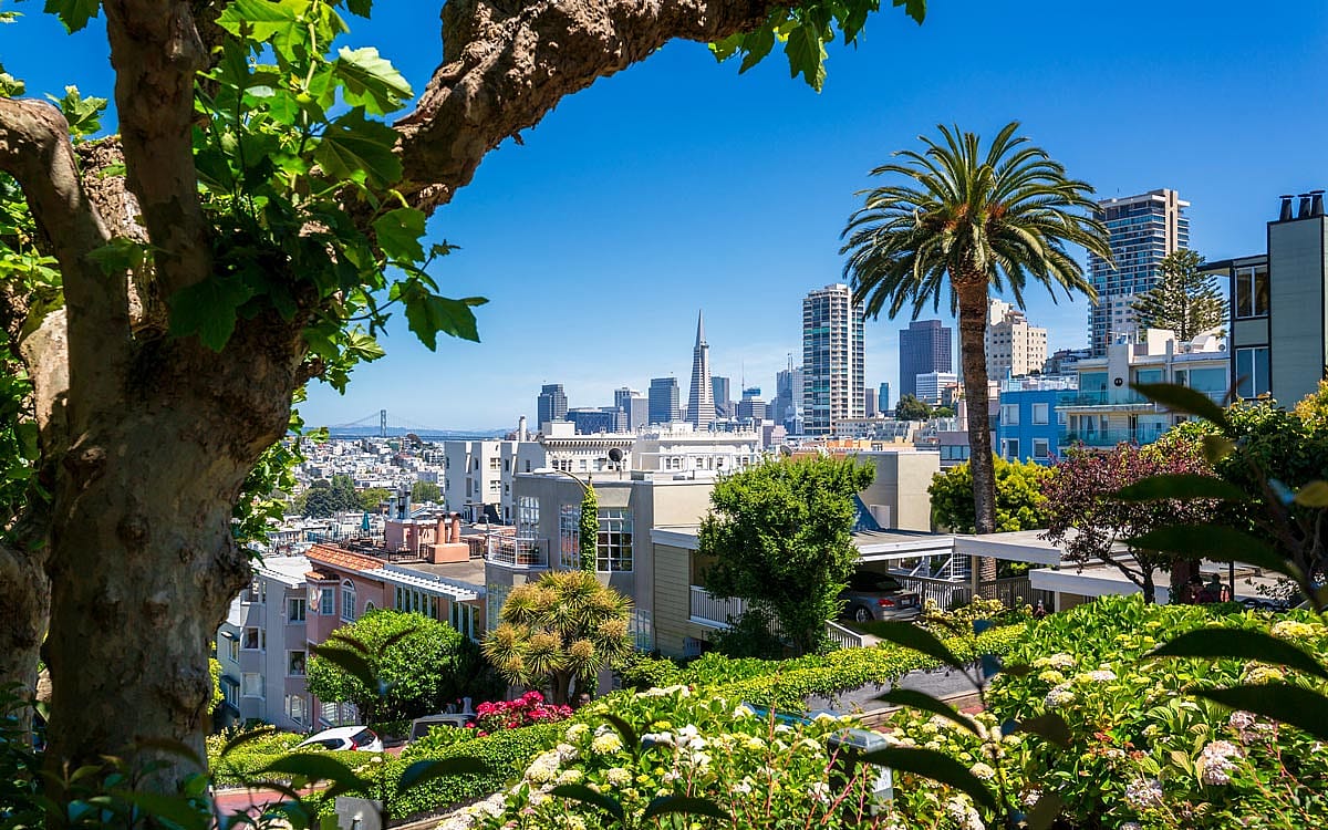 A view of Downtown San Francisco as seen from the top of Lombard street.