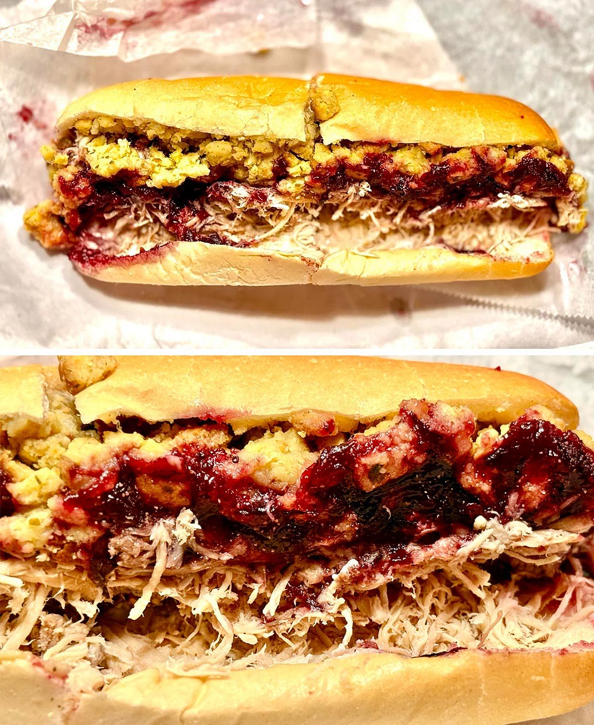 Two photos of The Bobbie sandwich from Capriotti's