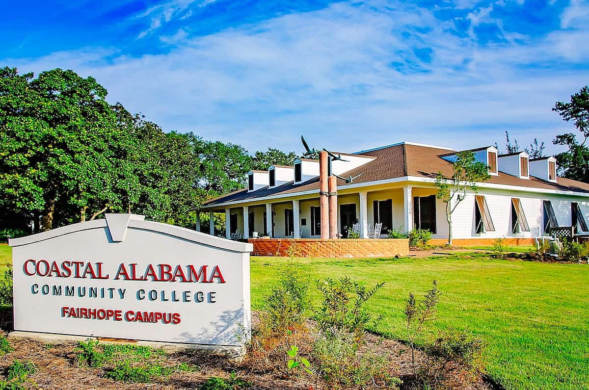 The Coastal Alabama Community College administration building is pictured in Fairhope, Alabama.