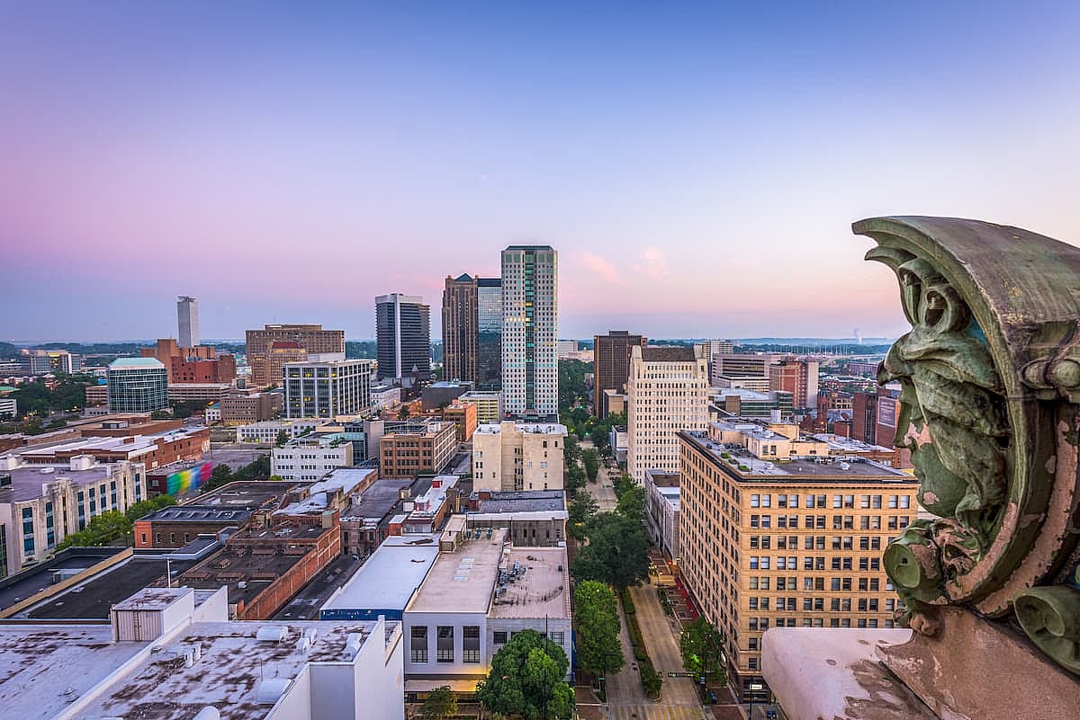 Birmingham, Alabama, USA downtown cityscape at dusk.