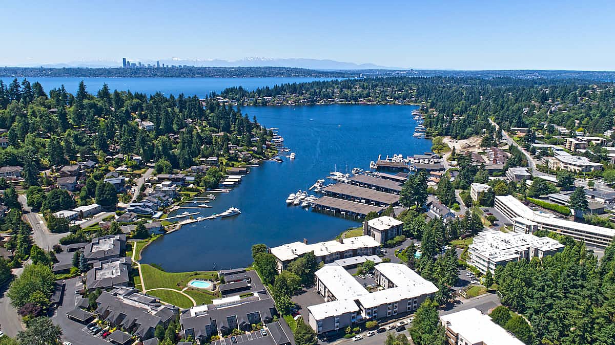 Bellevue Washington Aerial View of Meydenbauer Bay Whalers Cove