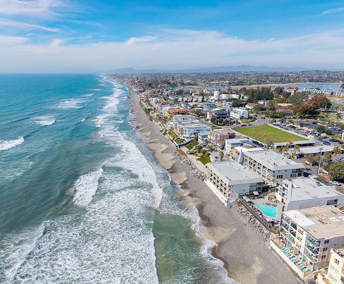 Aerial of south Carlsbad beach.