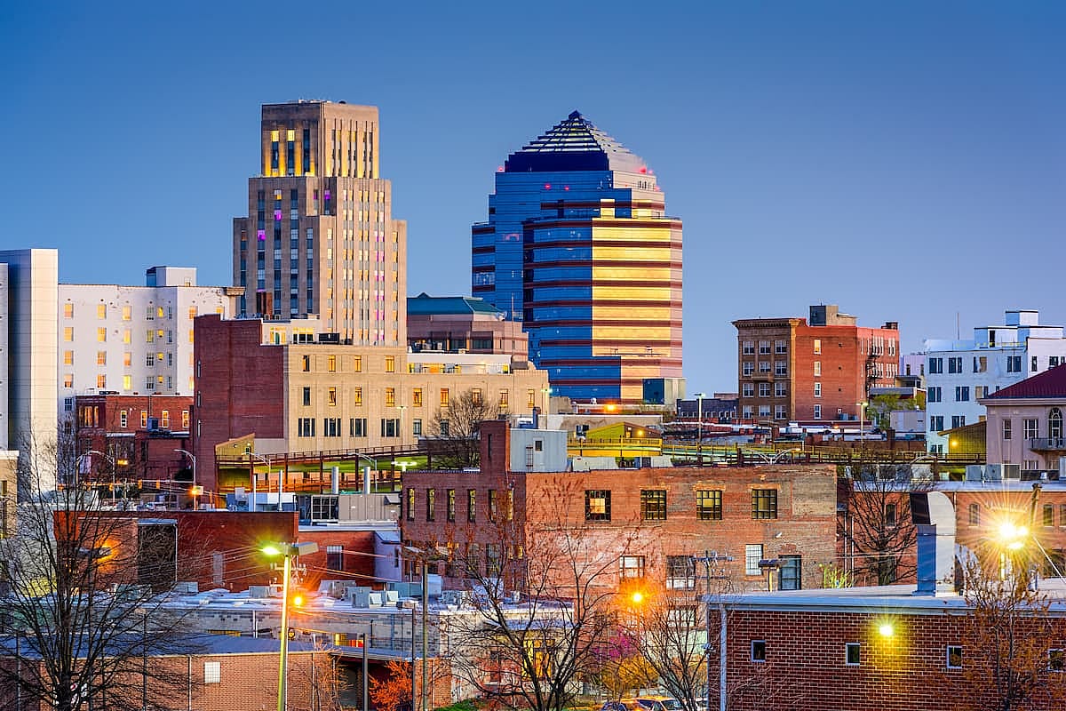 Durham, North Carolina, USA downtown skyline.