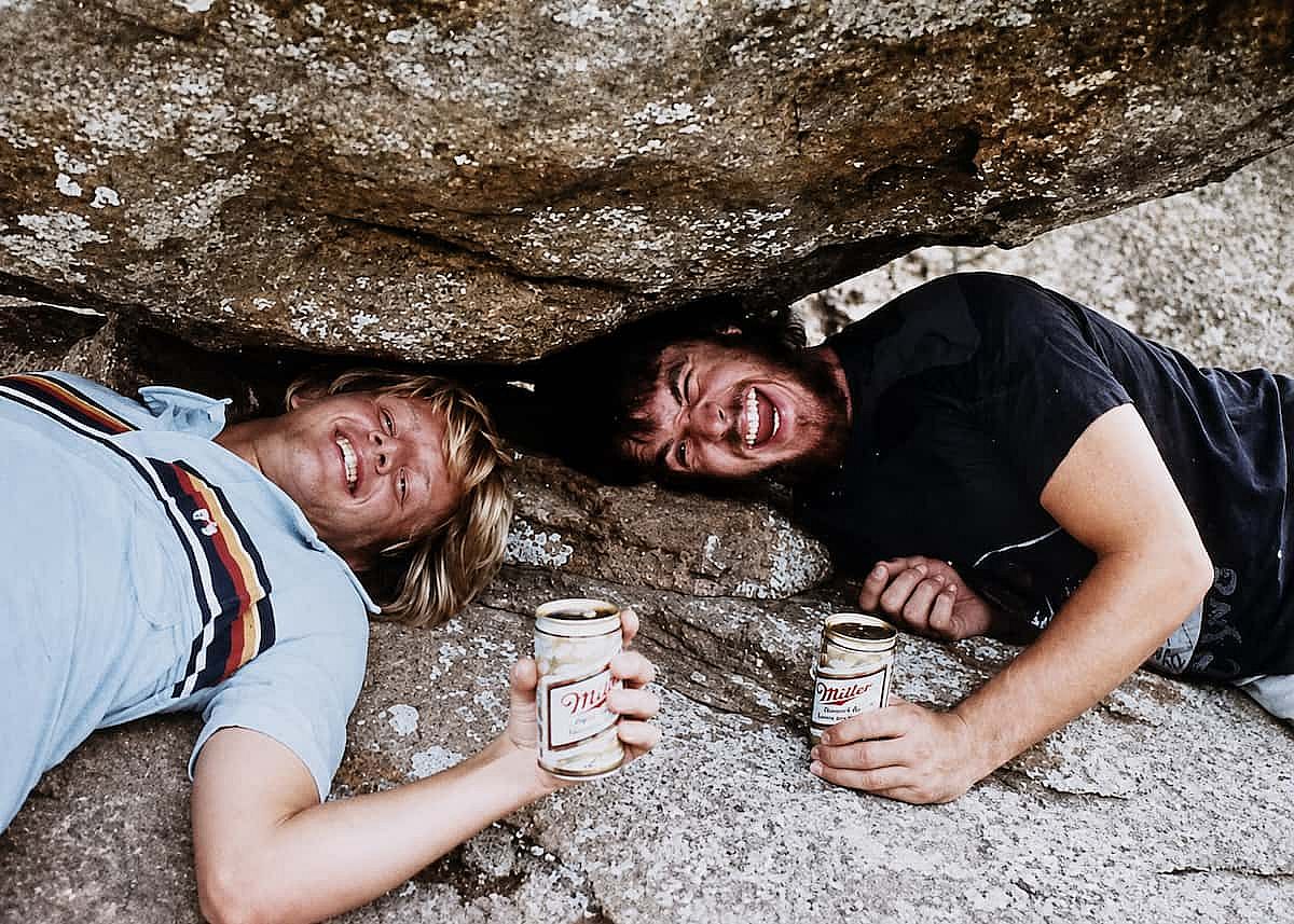 Two friends having a good time at Balanced Rock outside Fredericksburg, TX