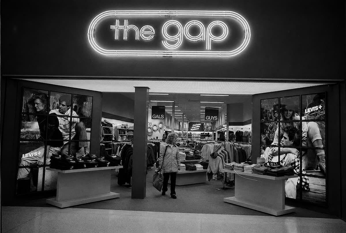 Outside a Gap store in a Mall in Michigan, 1980.