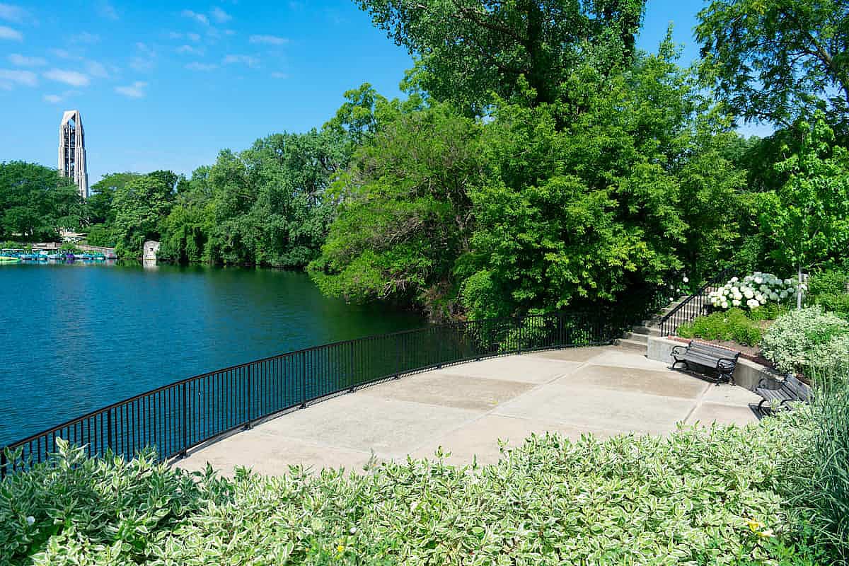 A Seating Area at Quarry Lake in Naperville near the Riverwalk.