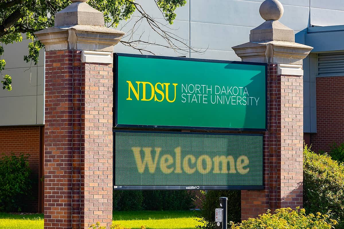 Fargo, ND, USA - July 01, 2025: A prominent welcome sign at North Dakota State University