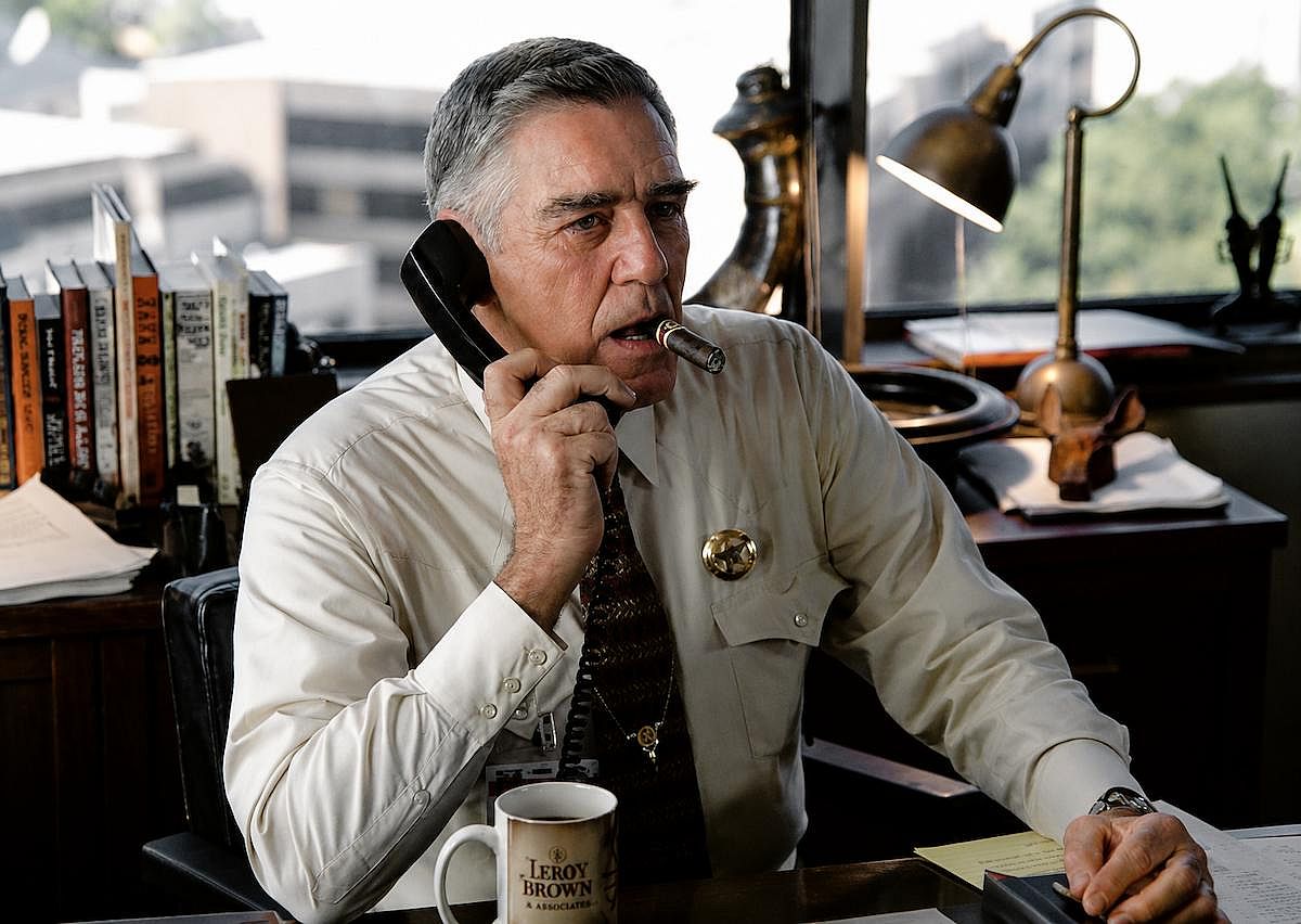 R. Lee Ermey talking on the phone and smoking a cigarr for a scene in Man in the House.