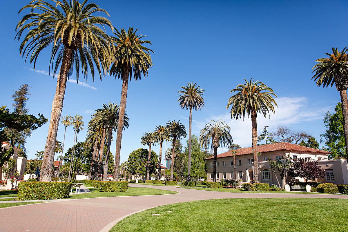 Campus of Santa Clara University, a private university in Santa Clara, Silicon Valley, San Francisco Bay Area on a sunny day