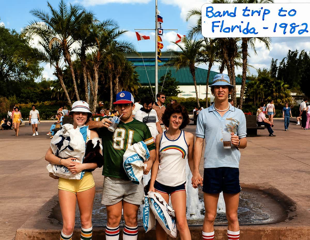 A group of friends during their band trip to Florida, 1982.