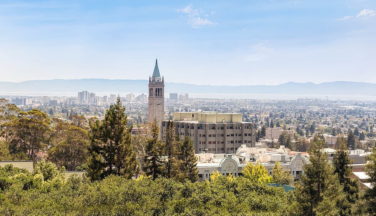 Berkeley University with clock tower and city view.