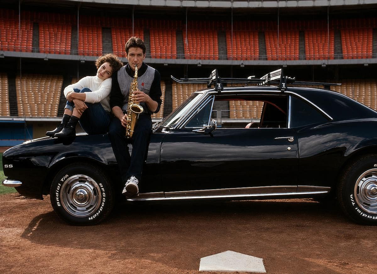 John Cusack playing the trump sitting on a car next to Diane Franklin in Better off Dead (1985)
