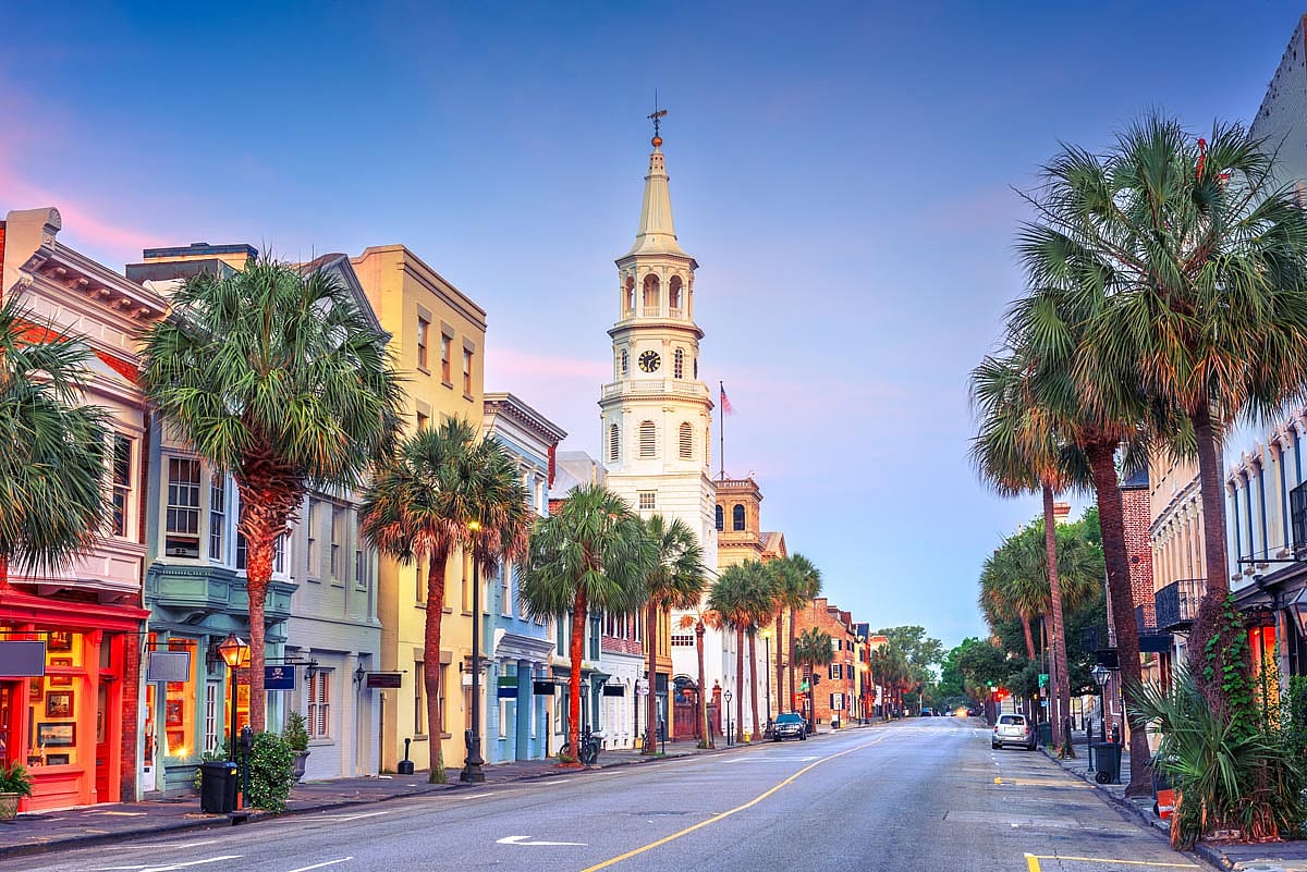A view of a street in downtown Charleston, South Carolina.