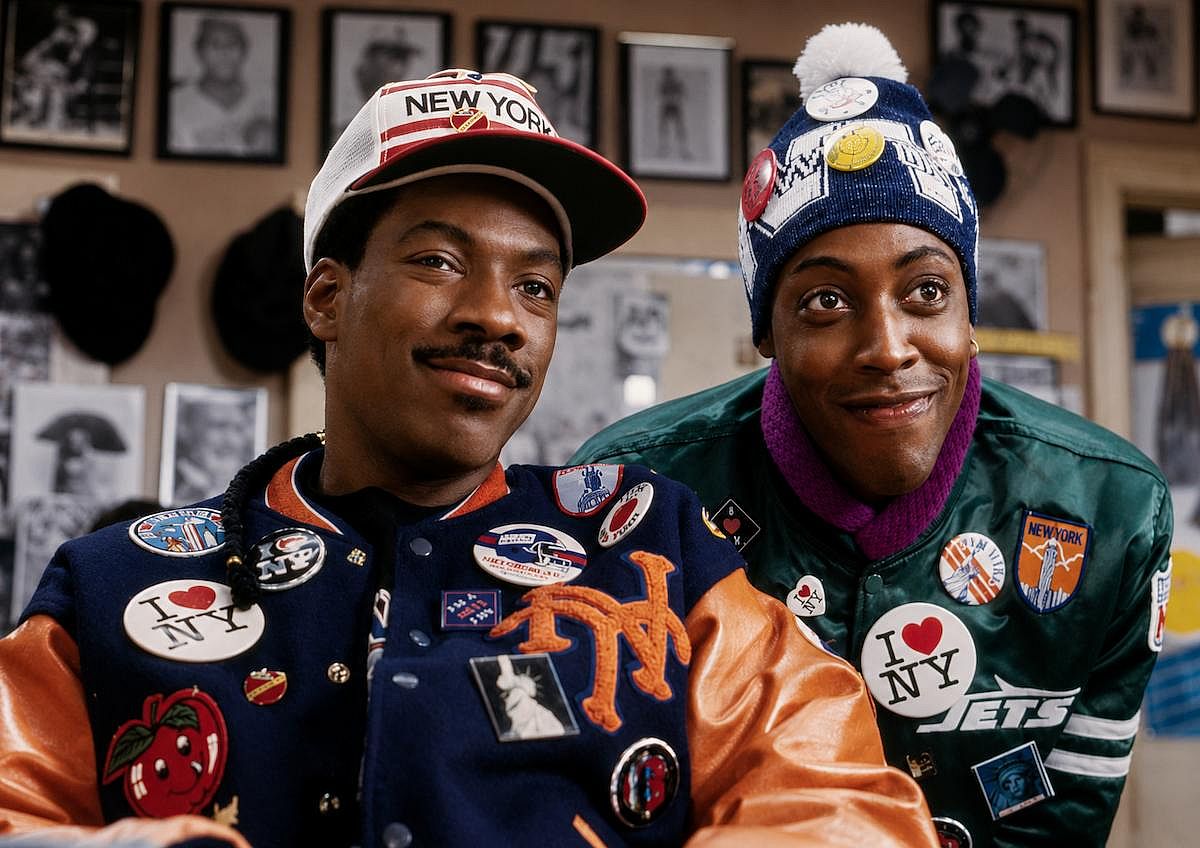 Eddie Murphy and Arsenio Hall filming Coming to America in New York City
