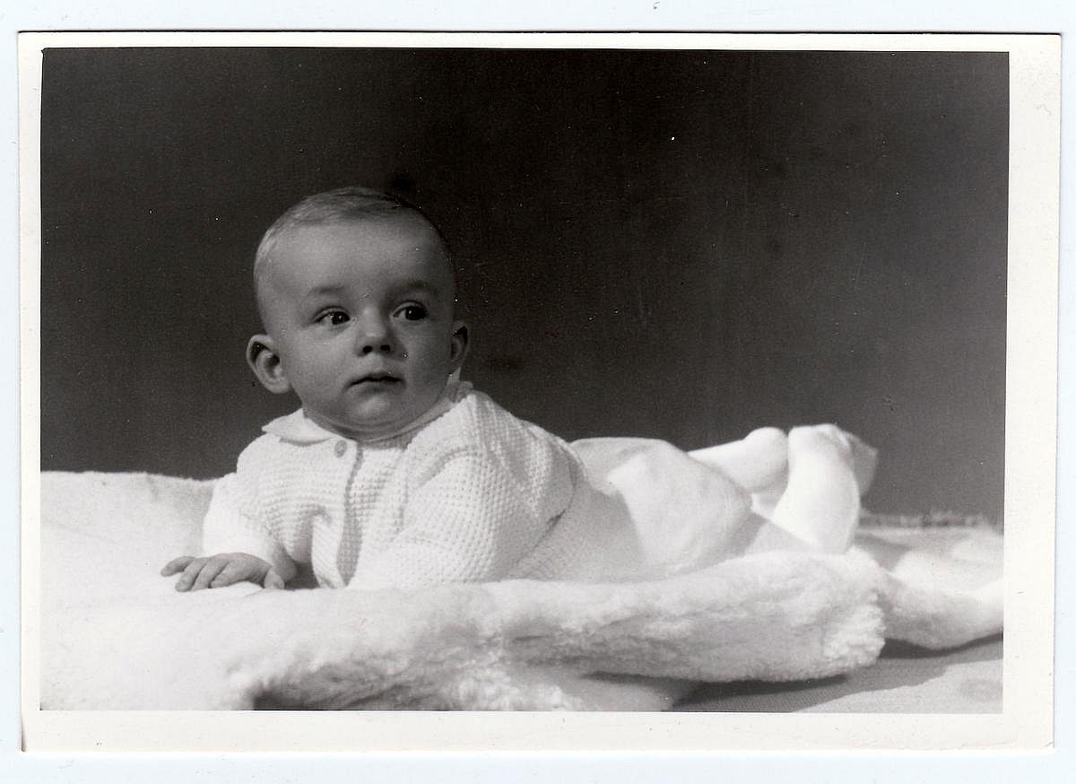 Retro photo of baby boy (six months old). 