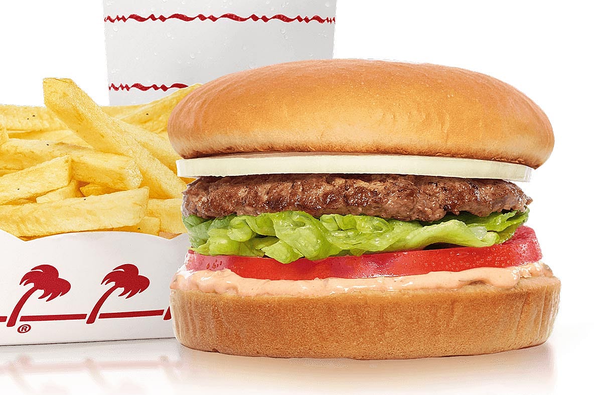 A promo photo of a hamburger from In-N-Out.