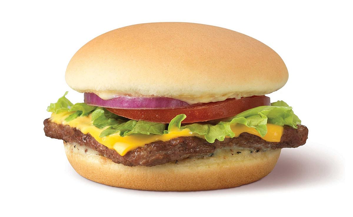 A promo photo of the Jr. Cheeseburger Deluxe from Wendy's. 