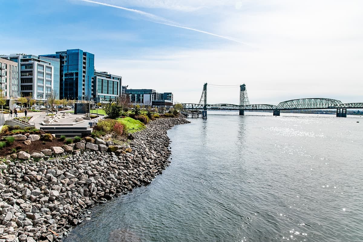Oregon-Washington Bridge in Vancouver, Washington Along Vancouver Waterfront Park and Skyline