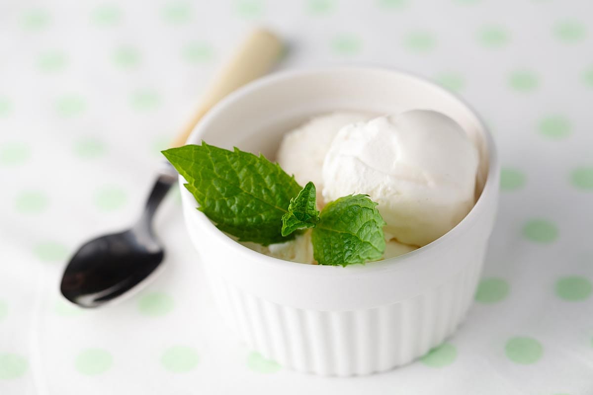 A bowl of Pina Colada sorbet.