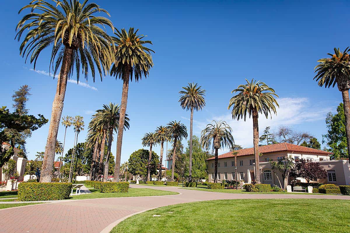 Campus of Santa Clara University, a private university in Santa Clara, Silicon Valley, San Francisco Bay Area on a sunny day