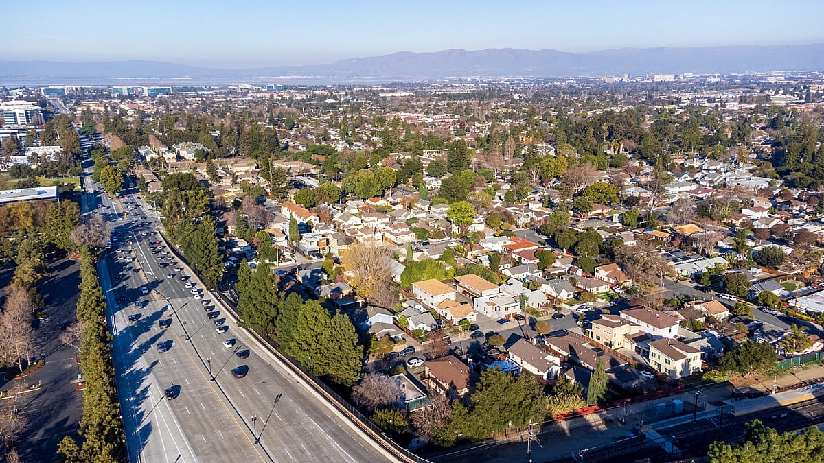Aerial view of a suburban neighborhood in Sunnyvale, California.