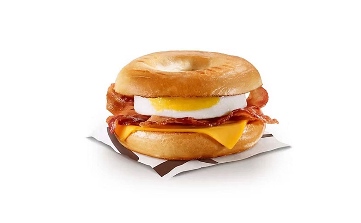 Close shot of the Bacon, Egg & Cheese bagel from McDonald's