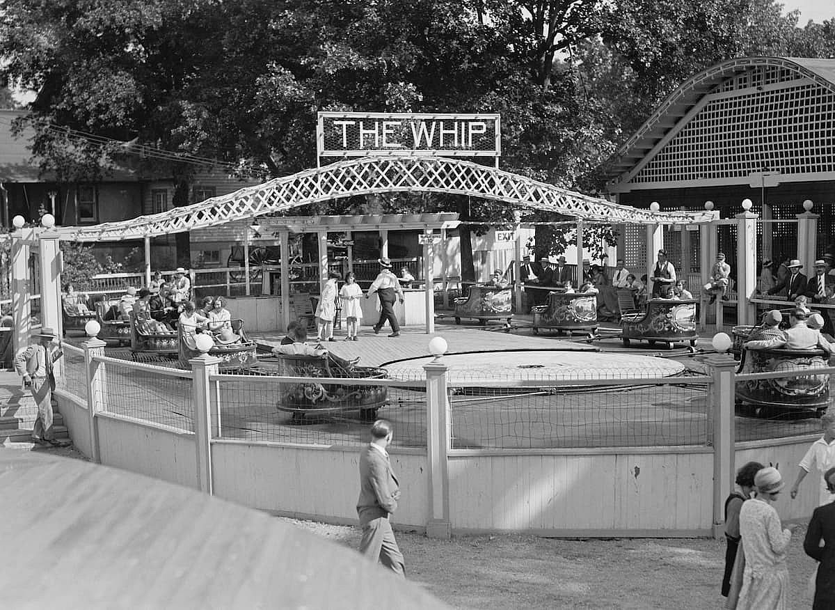 The Whip, a ride at the Glen Echo Amusement Park 1928 in Maryland. Glen Echo was restricted to whites until 1961, after protests by Howard University students in 1960