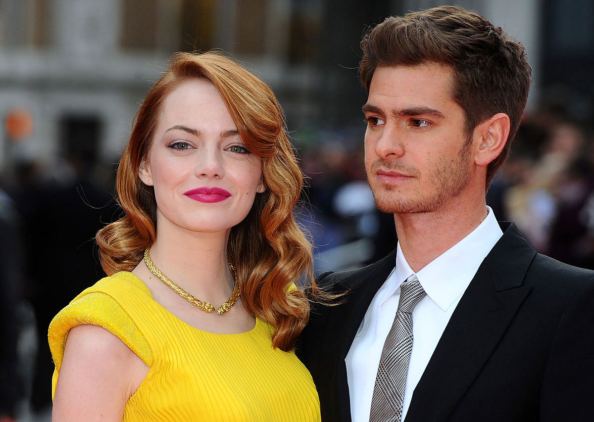 Emma Stone and Andrew Garfield attend the World Premiere of "The Amazing Spider-Man 2" at Odeon Leicester Square.